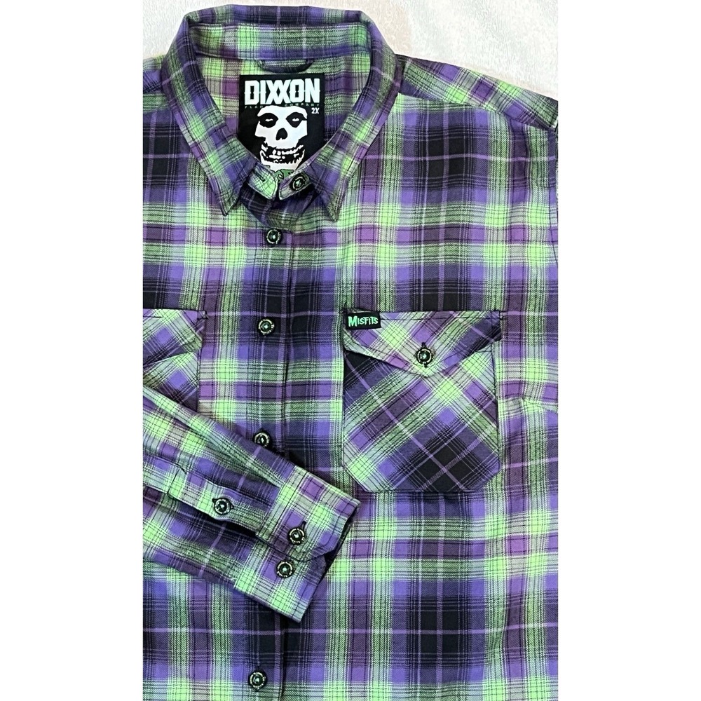 Dixxon Misfits Flannel Shirt Mens 2X Purple Green Plaid Punk Rock Rare - Picture 1 of 9